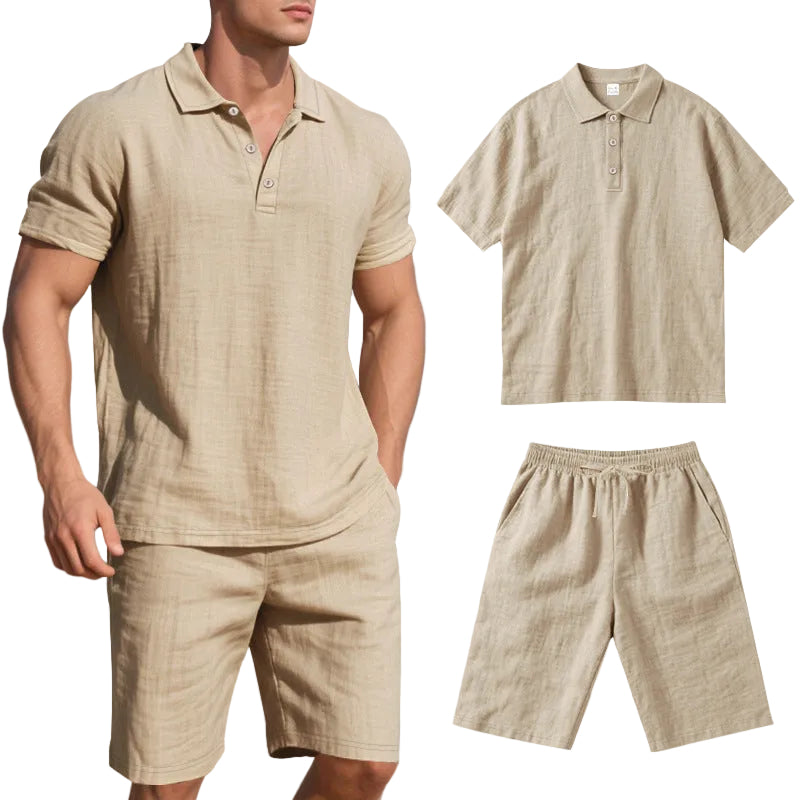 Summer Loose Casual Linen Breathable Short Beach Sleeve Shorts Set