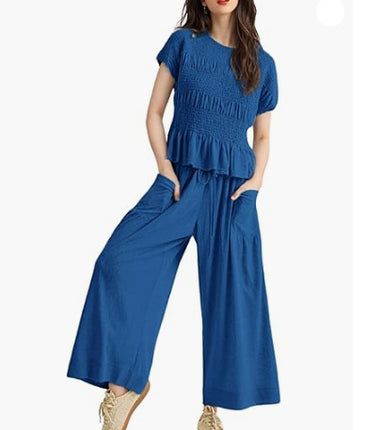 2-piece Pleated Top and Wide Leg Pants