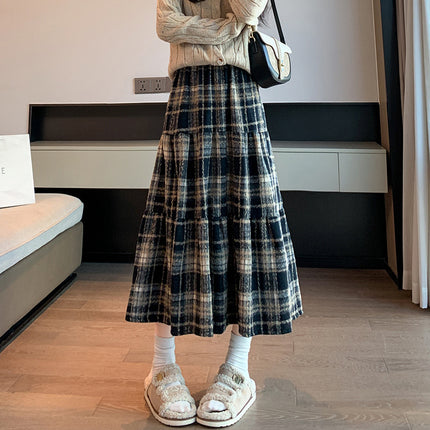 Winter Thickened Plaid Woolen High Waist Skirt