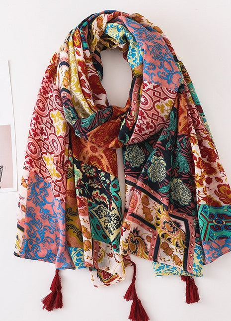 Bufanda de algodón y lino de estilo japonés con estampado de cachemir bohemio