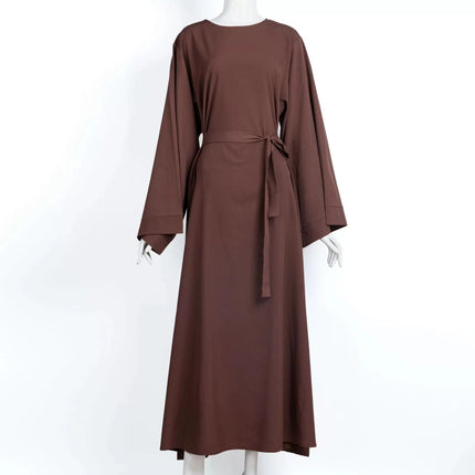 Solid Color Plus Size Lace-up Abaya