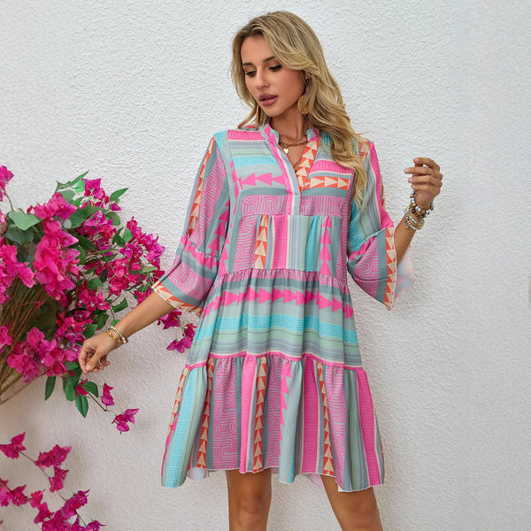 Spring And Autumn V-neck Dress