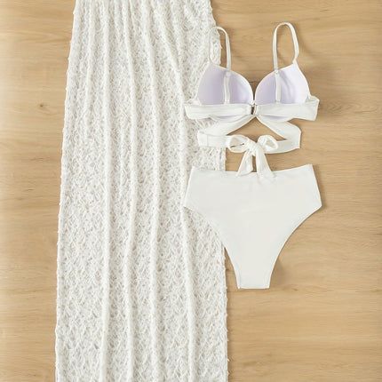 Swimsuit Elegant Gathered Long Skirt Bikini Three Pieces