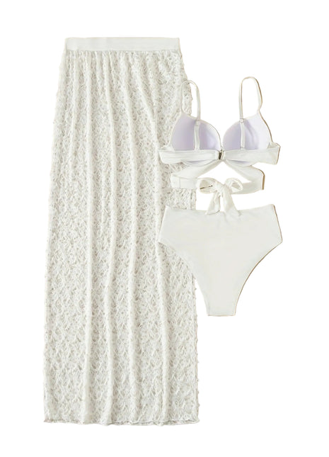 Conjunto de bikini elegante de 3 piezas fruncido para mujer
