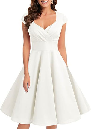 Retro V-neck Half Sleeve Waist Dress