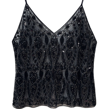 Heavy Embroidery Sequins Vest Shiny Small Sling