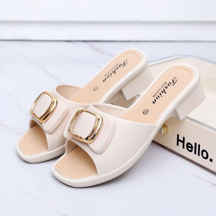 Korean Style Buckle Chunky Heel