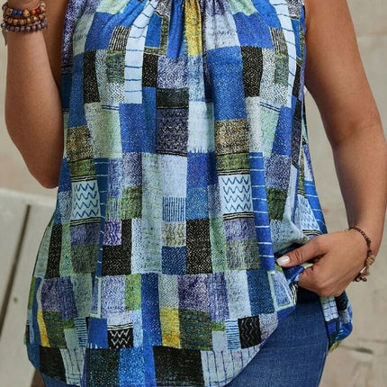 Plus Size Summer Round Neck Pleated Tank Top