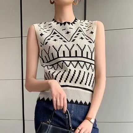 Knitted Sleeveless Outer Wear Elegant High-grade Vintage Vest