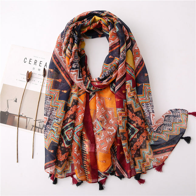 Japanese Style Artistic Cotton and Linen Scarf Bohemian Cashew