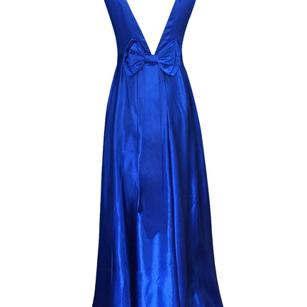 V Neck Sleeveless Backless Bow Ball Evening Dress