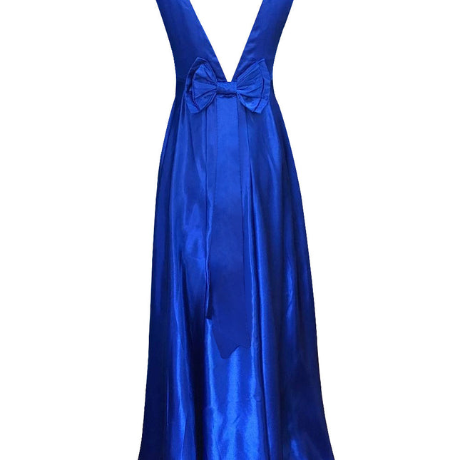 V Neck Sleeveless Backless Bow Ball Evening Dress