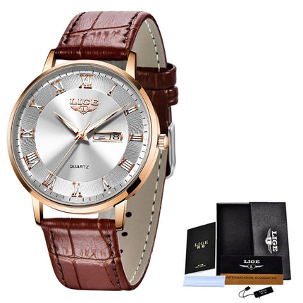Elegant Thin Ladies Quartz Watch – Dual Calendar Waterproof Timepiece