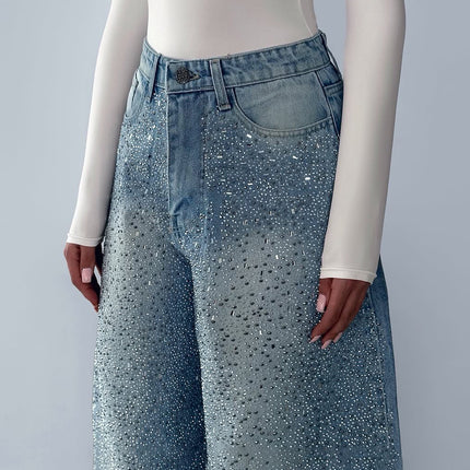 Denim Irregular Rhinestone Jeans