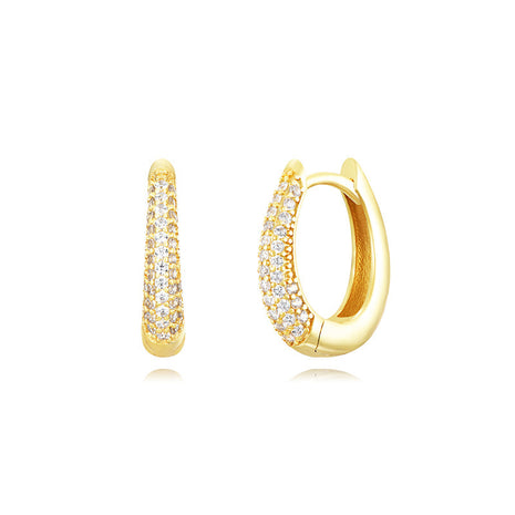 Sterling Silver Needle Street Fashion Geometry Pattern Round Rhinestone Earrings