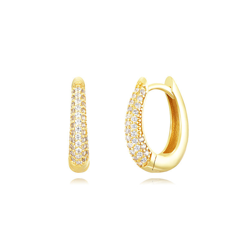 Sterling Silver Needle Street Fashion Geometry Pattern Round Rhinestone Earrings