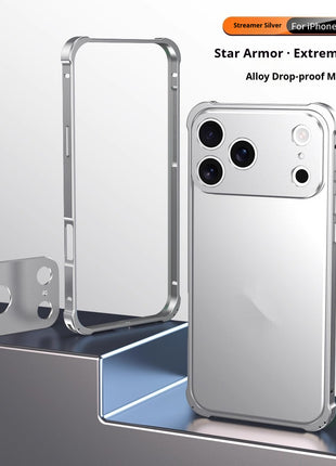iPhone 17 Four-Corner Anti-Drop Metal Frame Case with Lens Cap