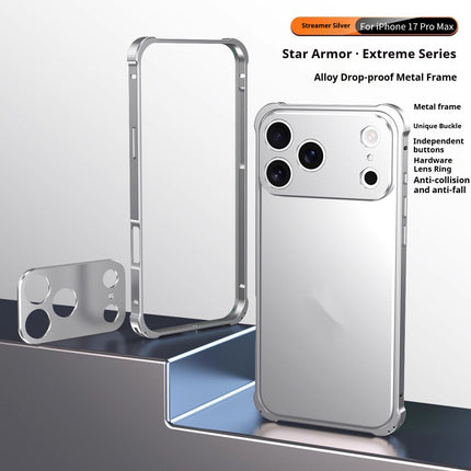 iPhone 17 Four-Corner Anti-Drop Metal Frame Case with Lens Cap