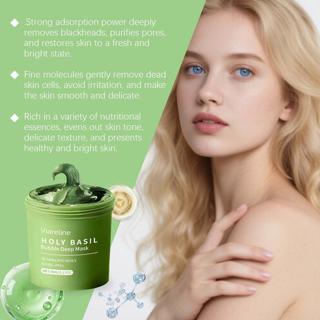 Viareline Holy Basil Bubble Deep Mask | Oxygenating Pore Detox & Hydration Mask