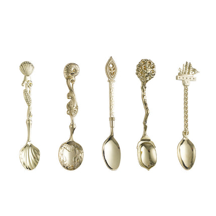 5-Piece Set Zinc Alloy Dessert & Coffee Spoon with Ocean Design