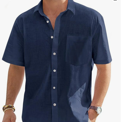 Cotton And Linen Short Sleeve Shirt