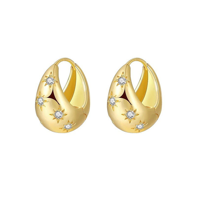 Sterling Silver Needle Street Fashion Geometry Pattern Round Rhinestone Earrings