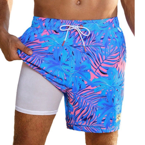 Sapphire Blue Cast Leaves Beach Trunks