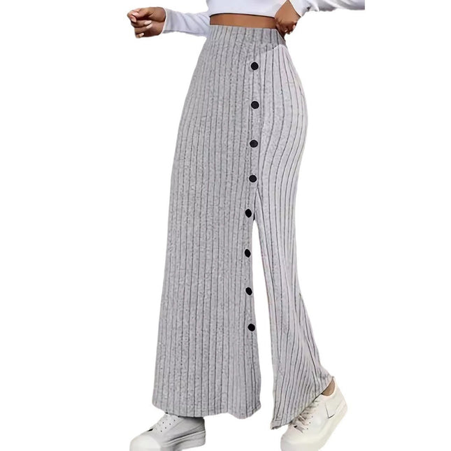 Knitted Dress Sunken Stripe Slit Fastener Decoration Sheath Skirt