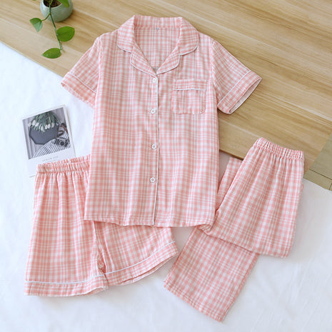 Conjunto de pijama de tres piezas de algodón de gasa