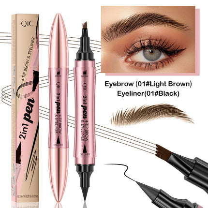 QIC 2IN1 Eyebrow & Eyeliner Double-headed 3D Micro-carved Liquid 4-fork