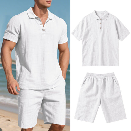 Summer Loose Casual Linen Breathable Short Beach Sleeve Shorts Set