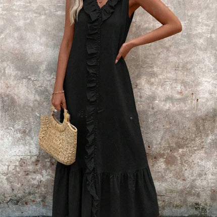 Sleeveless Cotton Linen V-neck Swing Dress