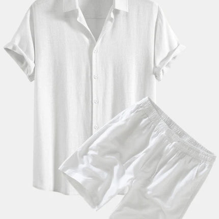 Men's Solid Color Casual Short-sleeved Shirt Shorts Suit