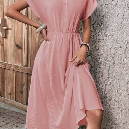 Midi Shirt Collar Short Sleeve Dress