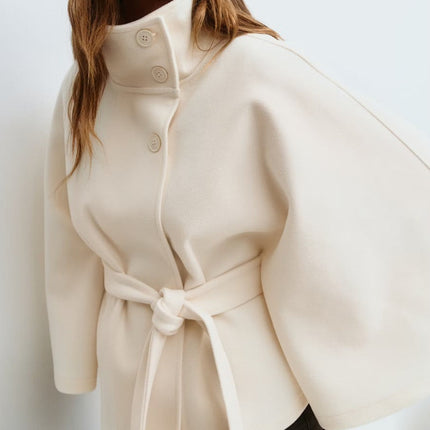 Winter High Neck Batwing Sleeve Coat with Belt