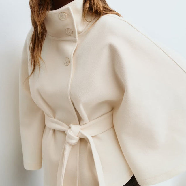 Winter High Neck Batwing Sleeve Coat with Belt