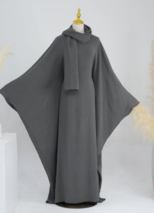 Waist-tight Batwing Sleeve Abaya with Headscarf