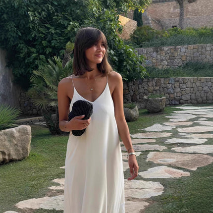 V-neck Sling Lace Patchwork Long Dress