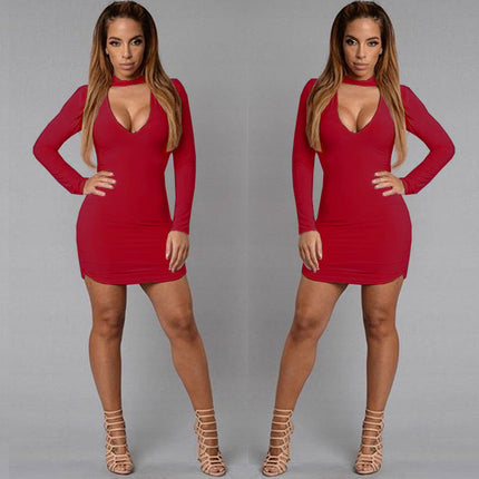 Long Sleeve Irregular Edge Slim Hip Dress