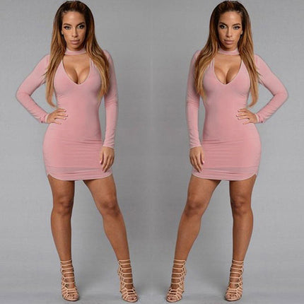 Long Sleeve Irregular Edge Slim Hip Dress