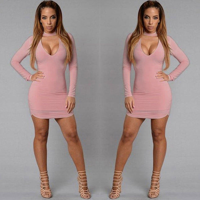 Long Sleeve Irregular Edge Slim Hip Dress