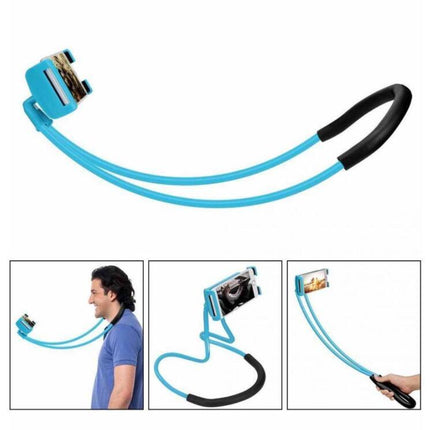 Blue phone lanyard with attachments on a white background