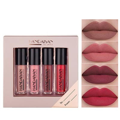 HANDAIYAN Set de Labiales Líquidos Mate de 4 Piezas | Colección de Brillos Labiales Impermeables de Larga Duración