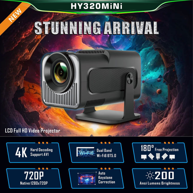 HY320 Mini Smart Portable Projector (4K Support | Android 11)