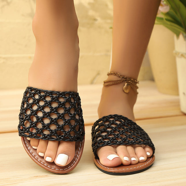 Leather Mesh Square Toe Flat