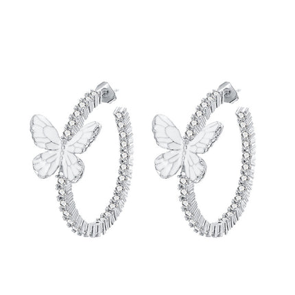 Xin White Butterfly Circle Micro Inlaid Zircon Earrings