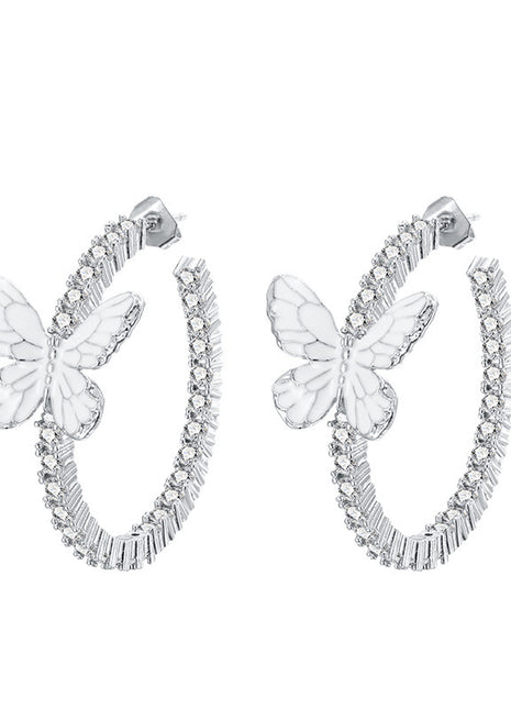 Xin White Butterfly Circle Micro Inlaid Zircon Earrings