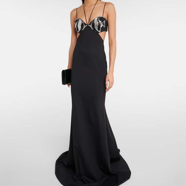 Tight Bandage One-piece Black & Rhinestone Dress