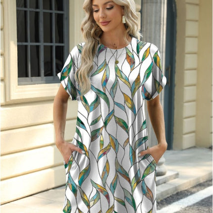 Loose Crew Neck Short Sleeve Pocket Dress