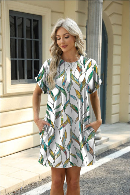 Loose Crew Neck Short Sleeve Pocket Dress